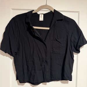 Black Button-Up Crop Top
